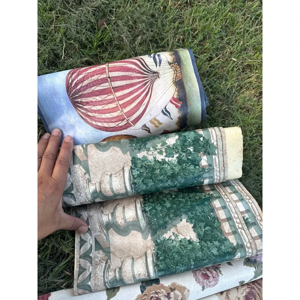 Vintage Wallpaper‎ Border Lot Floral Ivy Plaid Hot Air Balloon Cottagecore 15pc